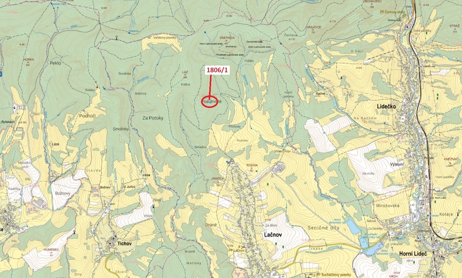 Lesní pozemek o výměře 1 266 m2, podíl 1/1, k.ú.