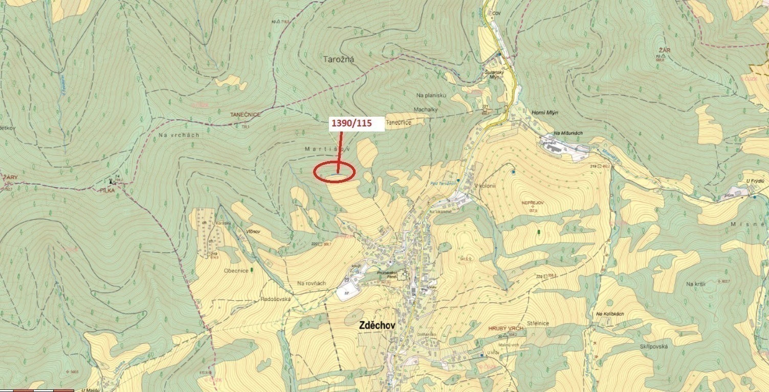 Lesní pozemek o výměře 200 m2, podíl 1/1, k.ú.