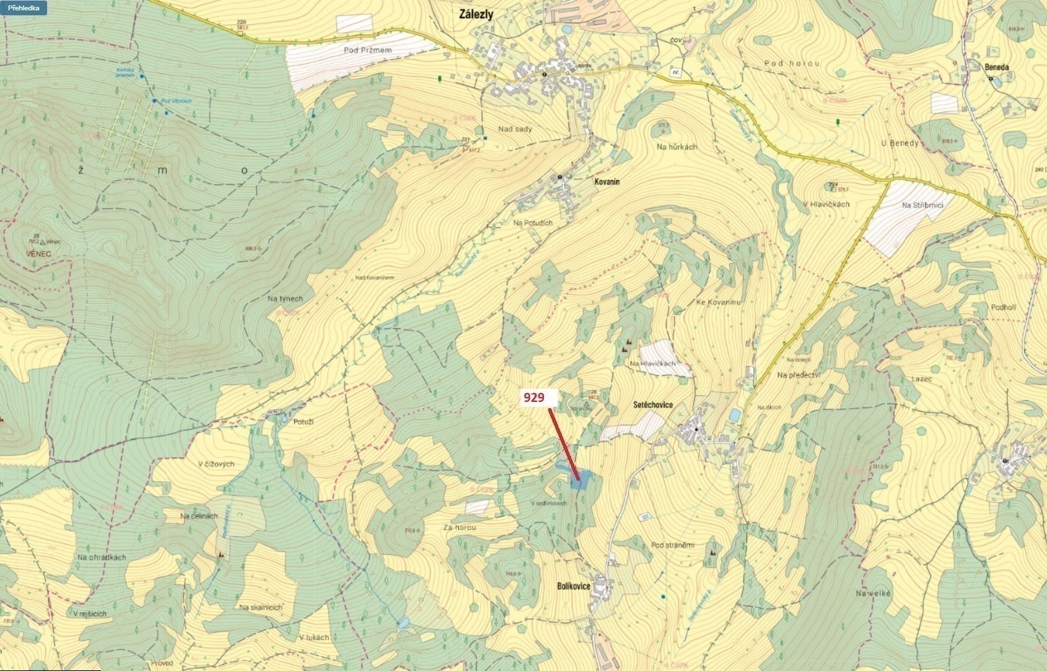 Lesní pozemek o výměře 5 736 m2, podíl 1/1, k.ú.